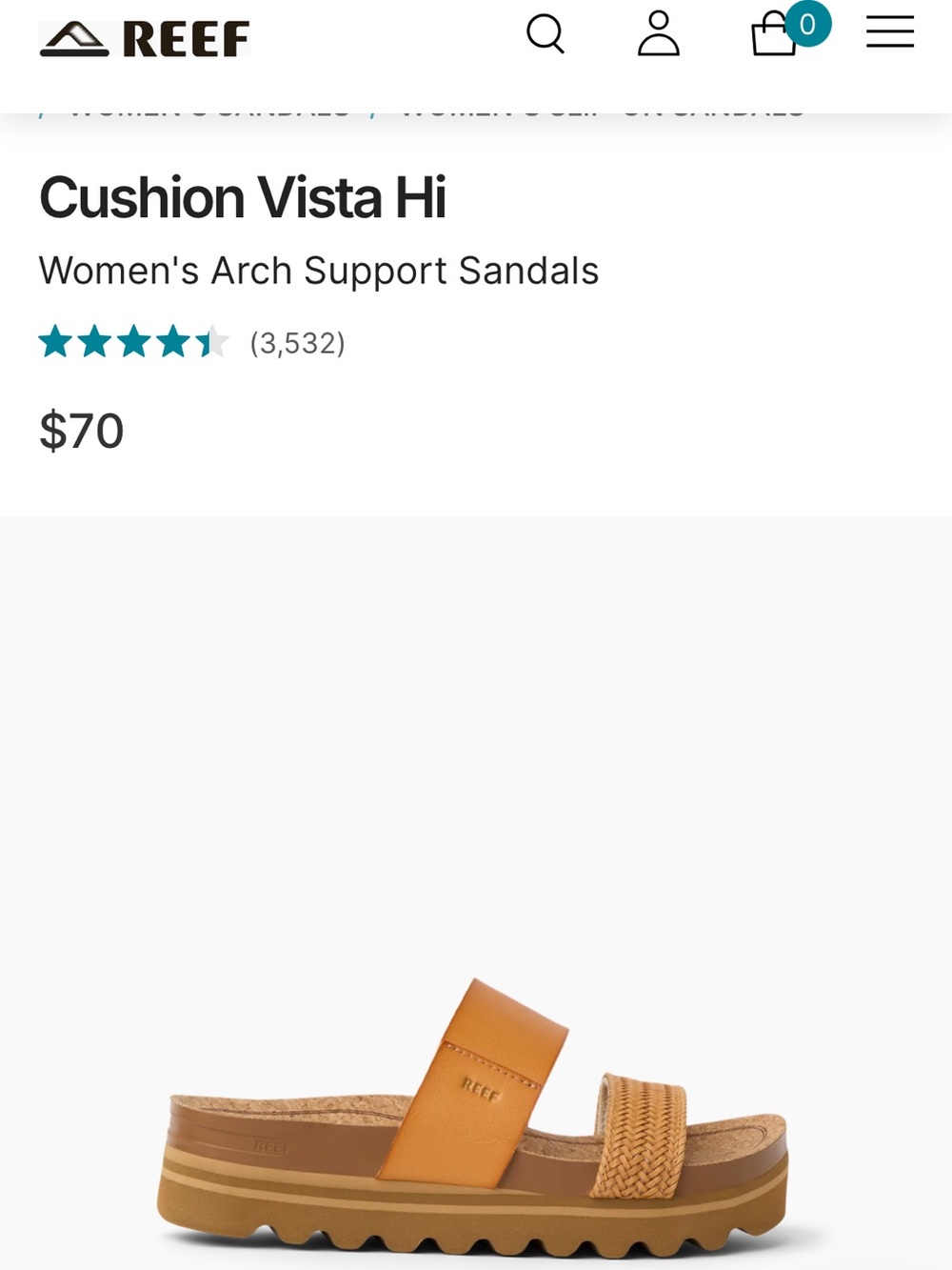 Reef Cushion Vista Hi Women's Sandal — Tan/Caramel